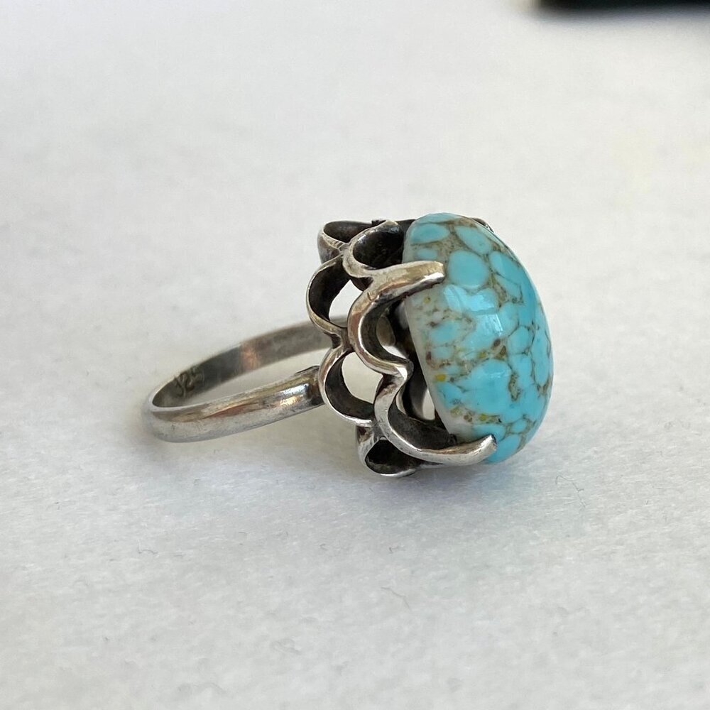 VTG Sterling Silver 925 Prong Set Oval Blue ?Hubble Glass Statement Ring Sz 5.5 - Picture 13 of 16